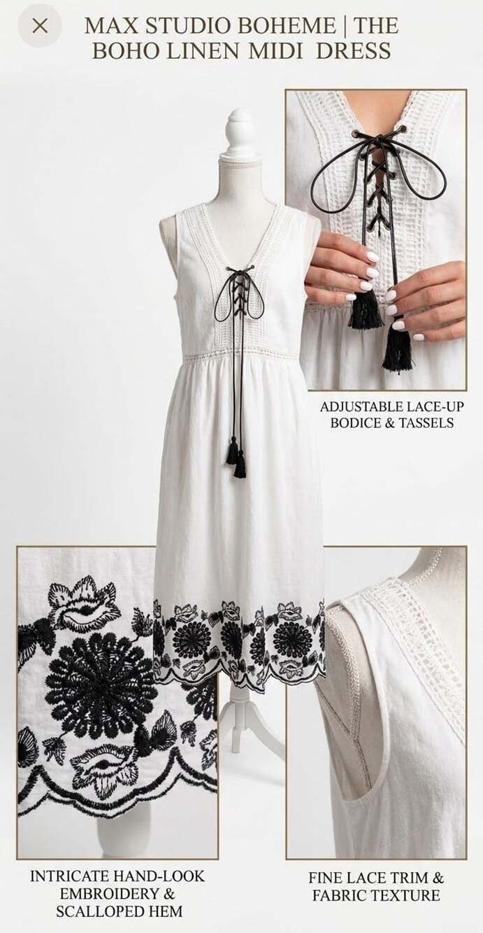 Maxx Studio Specialty Products White Embroidered Midi Dress Size XL
